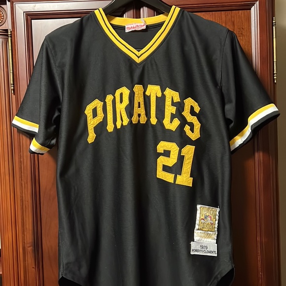 Vintage MLB Pittsburgh Pirates Roberto Clemente Baseball #21 Black & Gold Jersey - Picture 2 of 8